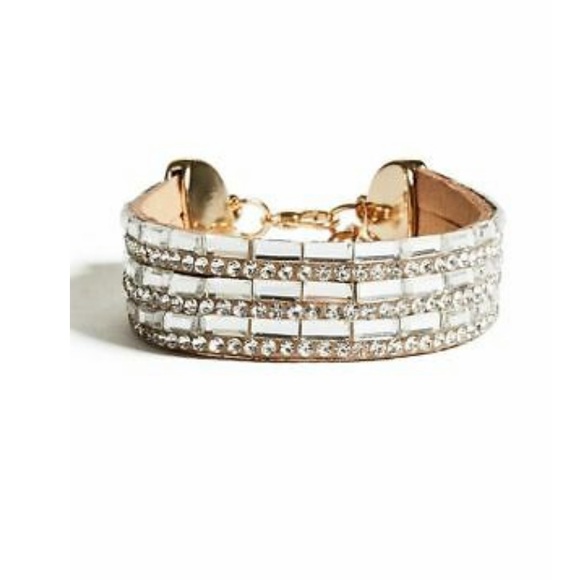 GUESS GOLD TONE CAMEL FAUX LEATHER CUFF BRACELET